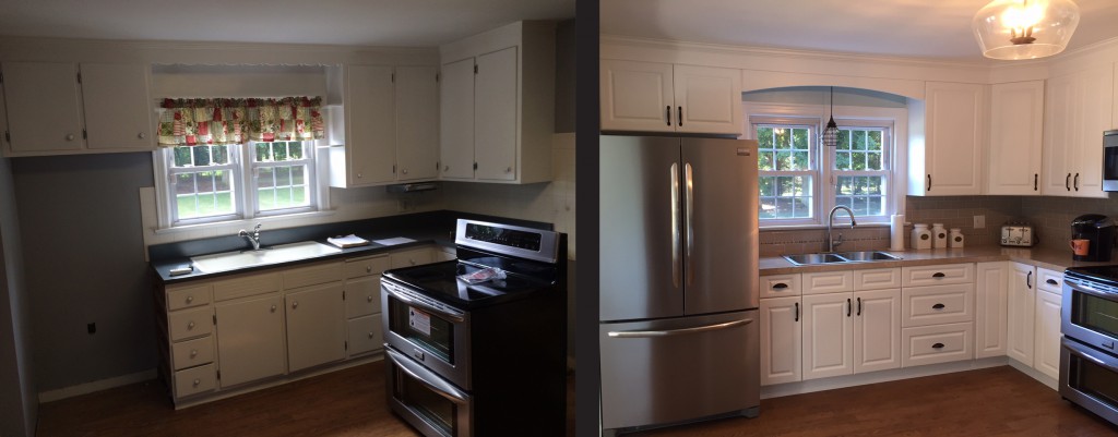 The Mele's kitchen before and after their Express Kitchens renovation.