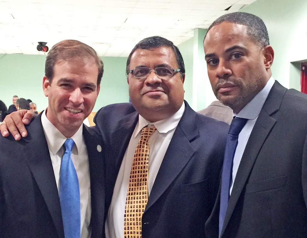 (L to R) Hartford Mayor Luke Bronin, Express Kitchens' CEO Max Kothari and friend Kurt Harrison.